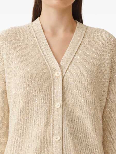Cardigane Fabiana Filippi SEQUIN COTTON RIBBON V NECK CARDIGAN Beige Femei (BM 17248804) 5