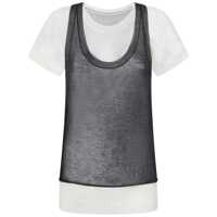 Tricouri Pinko Semi-Trasparent 'Mark' T-Shirt In White And Black Cotton Femei