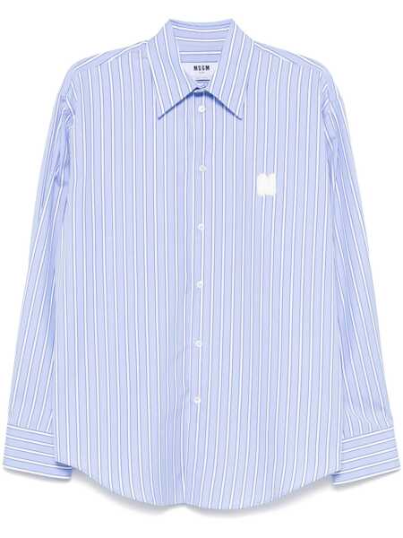 Camasi MSGM Light Blue Shirt With All-Over Striped Motif And Logo On The Front In Cotton Man BLUE Barbati (BM 17253082) 1