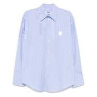 Camasi Light Blue Shirt With All-Over Striped Motif And Logo On The Front In Cotton Man Barbati