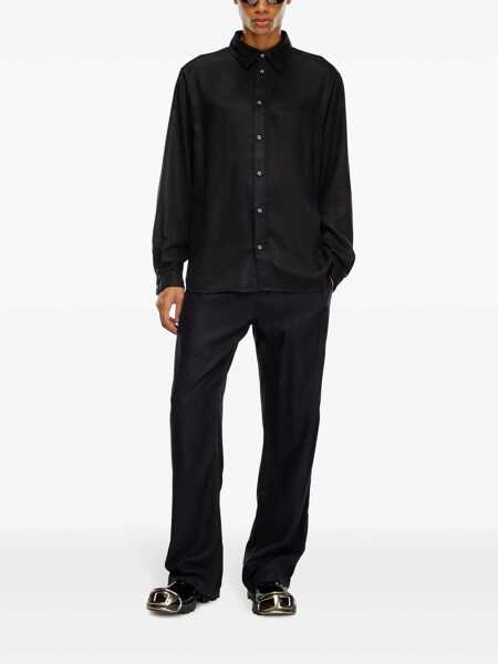 Camasi Diesel Black Shirt With D Logo On The Front In Lyocell Man Black Barbati (BM 17256451) 2