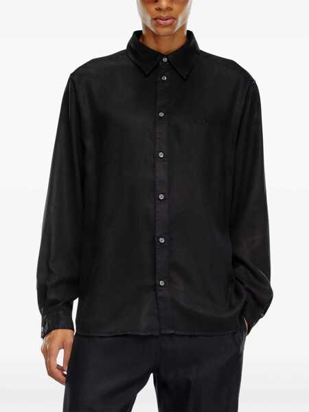 Camasi Diesel Black Shirt With D Logo On The Front In Lyocell Man Black Barbati (BM 17256451) 3