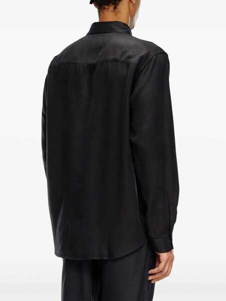 Camasi Diesel Black Shirt With D Logo On The Front In Lyocell Man Black Barbati (BM 17256451) 4