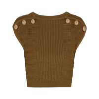 Topuri Balmain Button-Embossed Knit Cropped Top Femei