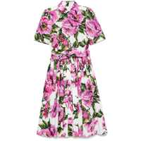 Rochii Pink Crewneck Dress With Logo Lettering Detail On The Front And All-Over Floral Motif In Cotton Woman Femei