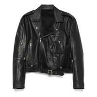 Geci 'Jumbo' Black Cropped Jacket With Notched Revers And Waist Belt In Leather Woman Femei