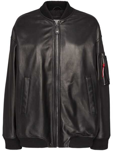 Geci DSQUARED2 DSQUARED2 Leather Oversize Bomber Clothing Black Femei (BM 17265727) 1