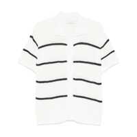 Tricouri Polo White Knitted Polo Shirt With All-Over Striped Motif In Linen Blend Man Barbati