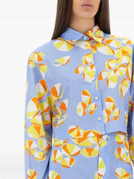 Bluze MOSCHINO JEANS Cropped Shirt Beach Umbrellas BABY BLUE Femei (BM 17268011) 4