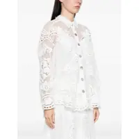 Camasi FARM RIO Dama - Camasi FARM RIO Swan Lake White Shirt With Classic Collar And All-Over Lace Embroidery In Tech Fabric Woman WHITE Femei (BM 17268333) - B-mall.ro