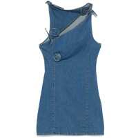 Rochii Blue Asymmetric Sleeveless Mini Dress With Cut-Out Detail And Floral Patches In Denim Woman Femei