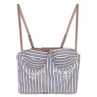 Topuri Multicolor Bustier Style Top With Front Crystal Embellishments And All-Over Striped Motif In Cotton Woman Femei