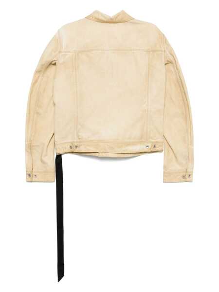 Geci Rick Owens Trucker Beige Jacket With Classic Collar And Drawstring Detail On The Waist In Cotton Man Beige Barbati (BM 17269200) 2