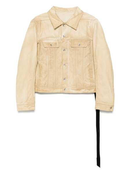 Geci Rick Owens Trucker Beige Jacket With Classic Collar And Drawstring Detail On The Waist In Cotton Man Beige Barbati (BM 17269200) 1