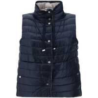 Geci Blue Vest With High Neck And Buttons With Logo In Tech Fabric Woman Femei
