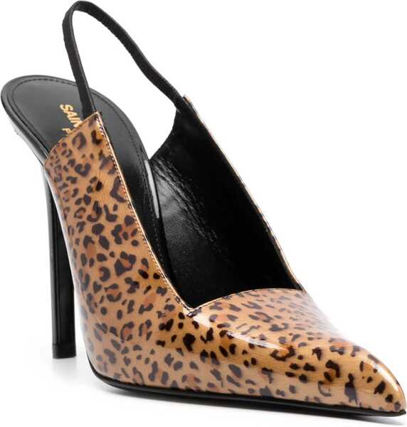 Pantofi stiletto Saint Laurent Animal Patterned Patent Leather Slingbacks With Stiletto Hee Brown Femei (BM 17270101) 2