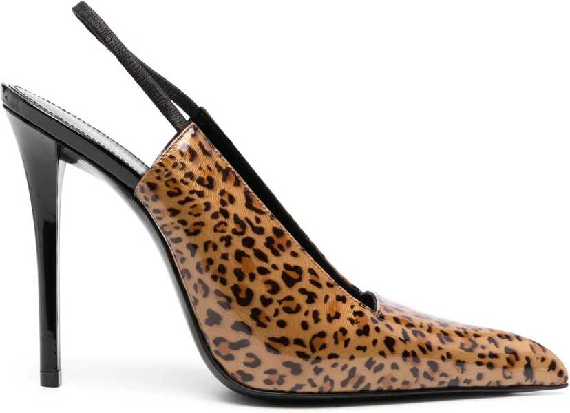 Pantofi stiletto Saint Laurent Animal Patterned Patent Leather Slingbacks With Stiletto Hee Brown Femei (BM 17270101) 1