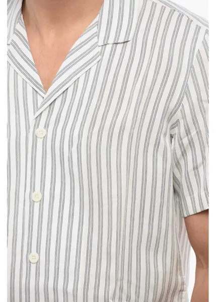 Camasi casual PT TORINO Striped Short Sleeves Shirt Black & White Barbati (BM 17270695) 3