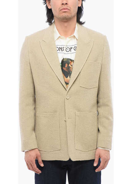 Sacouri Dior Boucl Wool-Blended Blazer With Peak Lapel Beige Barbati (BM 17270845) 1