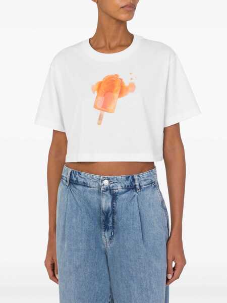 Tricouri MOSCHINO JEANS Ice-Cream Print Cropped T-Shirt WHITE Femei (BM 17276191) 2