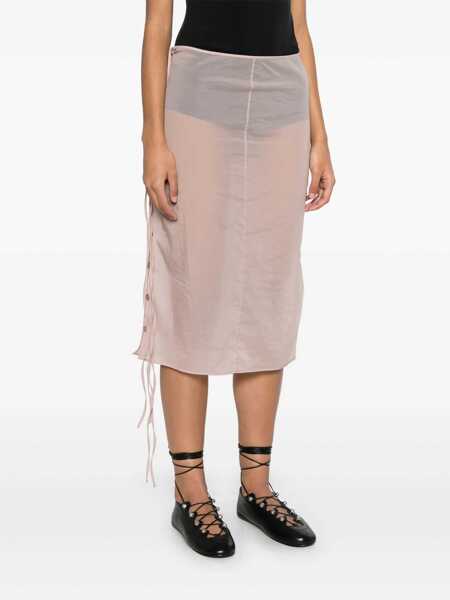 Fuste LOW CLASSIC Low Classic See-Throught Button Loop Midi Skirt PINK Femei (BM 17279217) 3