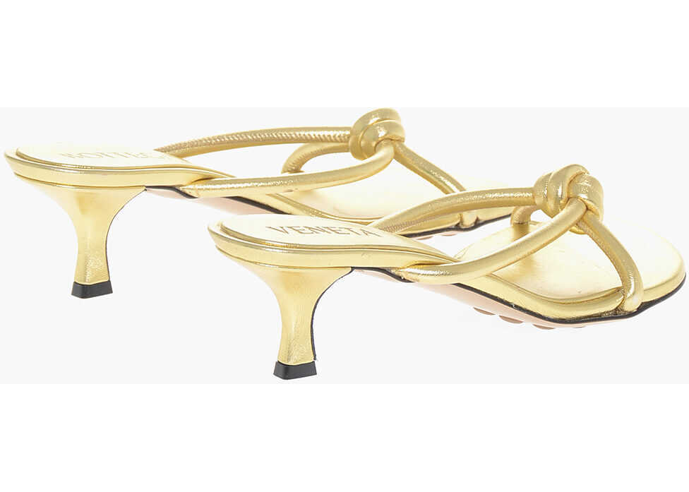 Sandale cu toc Bottega Veneta Front Knotted Lam Leather Sandals 5Cm Gold Femei (BM 17287144) 2