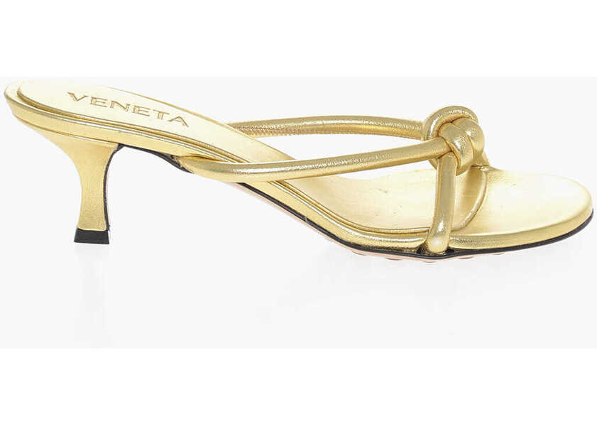 Sandale cu toc Bottega Veneta Front Knotted Lam Leather Sandals 5Cm Gold Femei (BM 17287144) 3