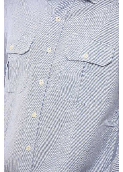 Camasi casual SALVATORE PICCOLO Striped Cotton And Linen Alberto Shirt With Spread Collar Blue Barbati (BM 17287171) 3