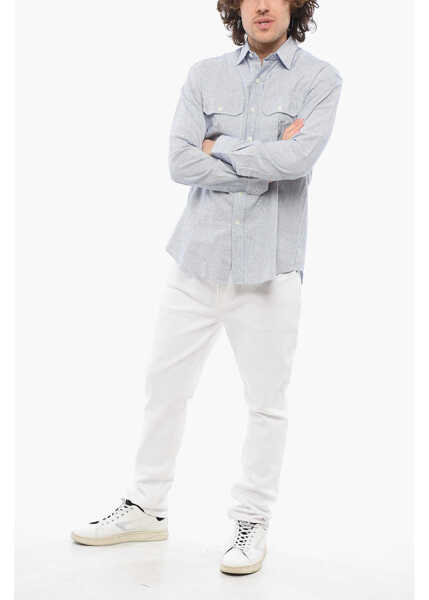 Camasi casual SALVATORE PICCOLO Striped Cotton And Linen Alberto Shirt With Spread Collar Blue Barbati (BM 17287171) 4