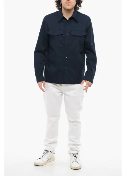 Camasi casual Department Five Cotton Twill Blend Color Overshirt With Snap Buttons Blue Barbati (BM 17287441) 4