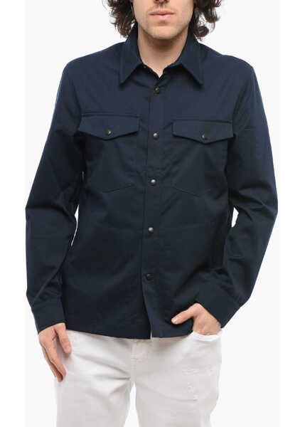 Camasi casual Department Five Cotton Twill Blend Color Overshirt With Snap Buttons Blue Barbati (BM 17287441) 1