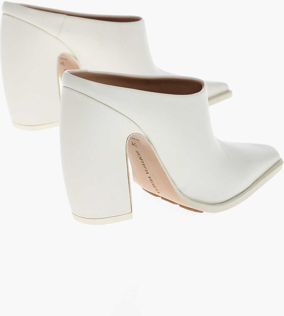 Saboti Bottega Veneta Leather Tex Mules With Covered Heel 10Cm White Femei (BM 17287732) 2