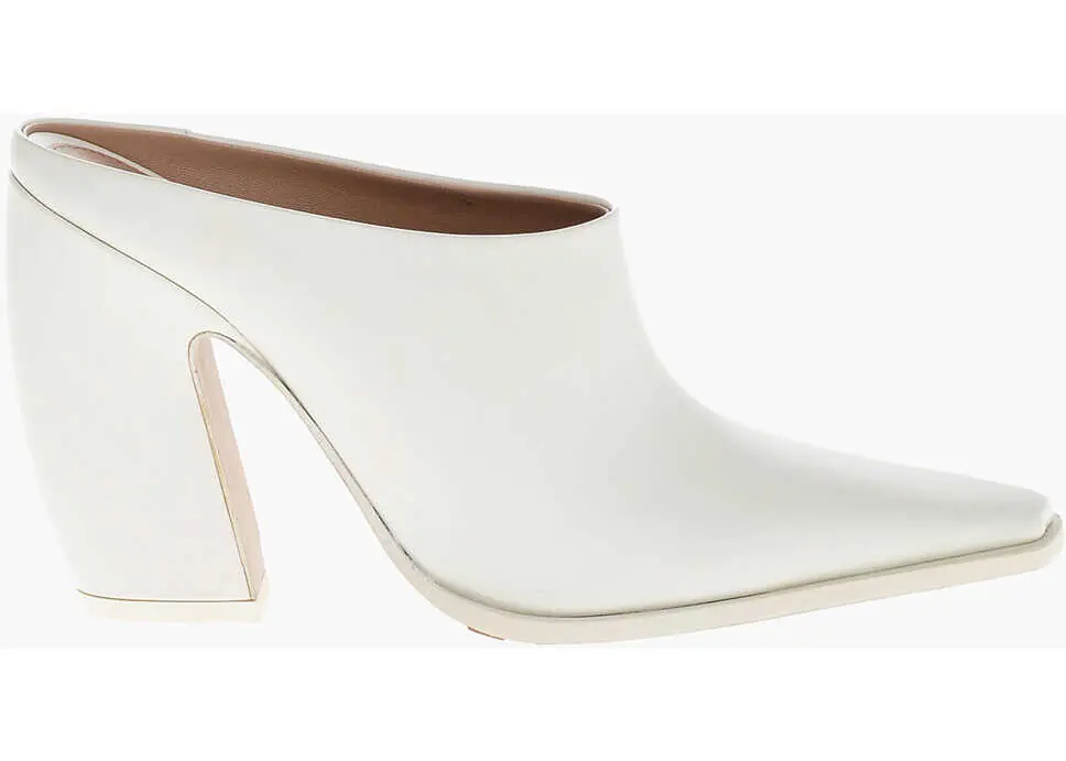 Saboti Bottega Veneta Leather Tex Mules With Covered Heel 10Cm White Femei (BM 17287732) 3