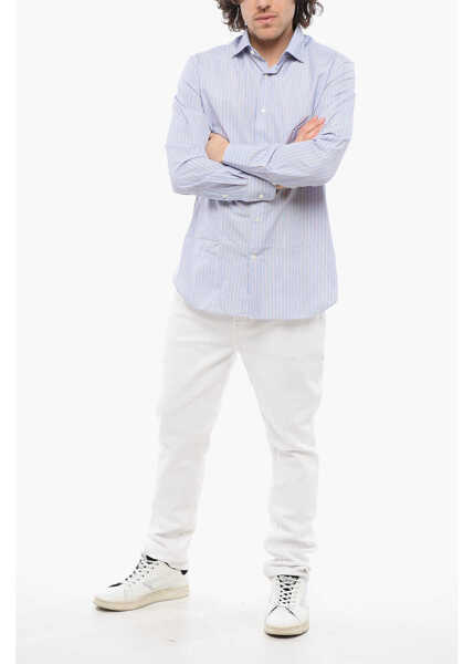 Camasi casual LABORATORIO DEL CARMINE Halo Striped Poplin Cotton Shirt Blue Barbati (BM 17287774) 4