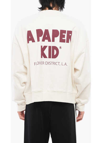 Bluze de trening A PAPER KID Cotton Crew-Neck Sweatshirt With Printed Contrasting Logo White Barbati (BM 17287915) 2