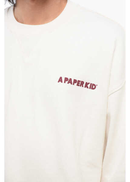 Bluze de trening A PAPER KID Cotton Crew-Neck Sweatshirt With Printed Contrasting Logo White Barbati (BM 17287915) 3