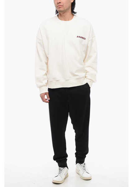 Bluze de trening A PAPER KID Cotton Crew-Neck Sweatshirt With Printed Contrasting Logo White Barbati (BM 17287915) 4