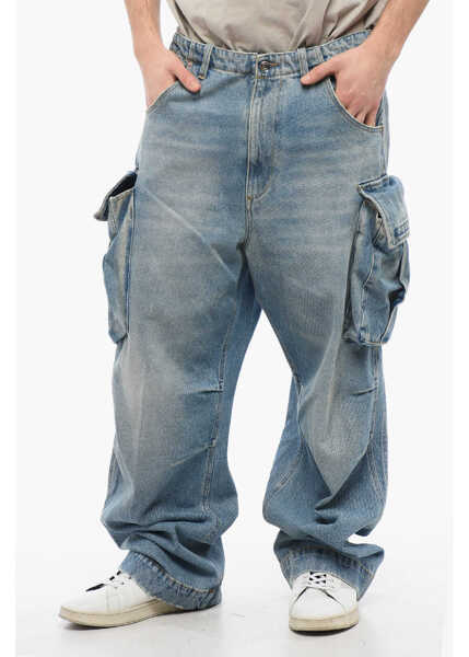 Blugi drepti 1989 STUDIO Acid Wash Effect Baggy Fit Cargo Jeans 25Cm Blue Barbati (BM 17287924) 1