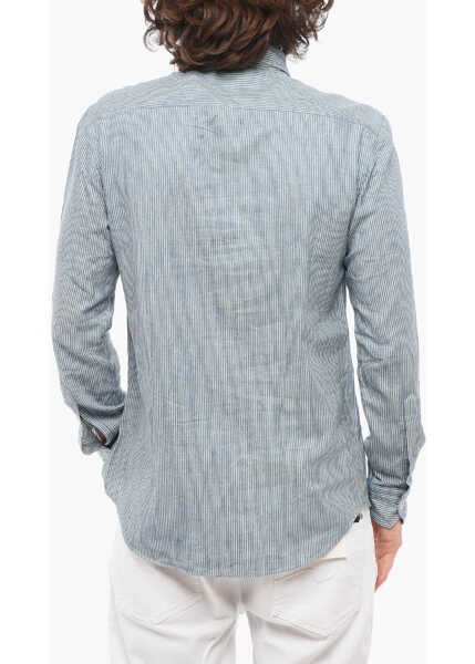 Camasi casual SALVATORE PICCOLO Striped Cotton Steve Shirt With Contrast Buttons Blue Barbati (BM 17287957) 2