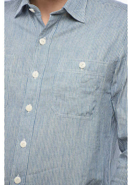 Camasi casual SALVATORE PICCOLO Striped Cotton Steve Shirt With Contrast Buttons Blue Barbati (BM 17287957) 3