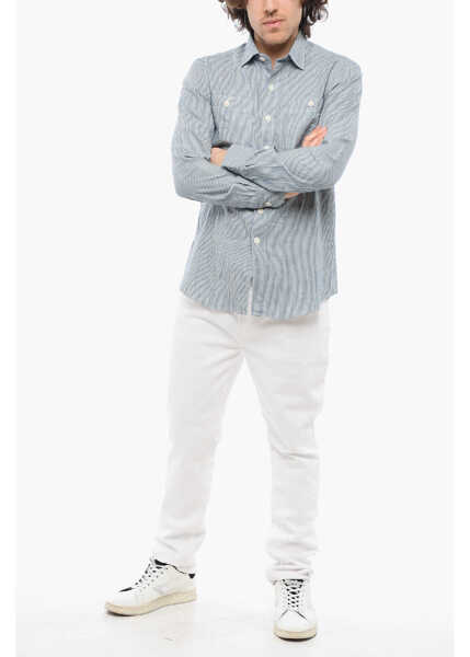 Camasi casual SALVATORE PICCOLO Striped Cotton Steve Shirt With Contrast Buttons Blue Barbati (BM 17287957) 4