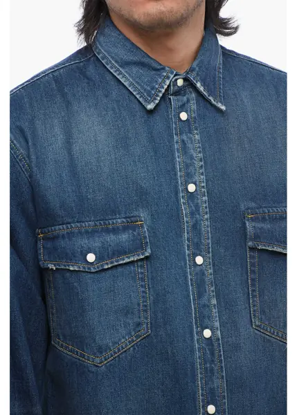 Geci de blugi 1989 STUDIO Denim Overshirt With Double Breast Pocket And Embossed Logo Blue Barbati (BM 17288266) 3