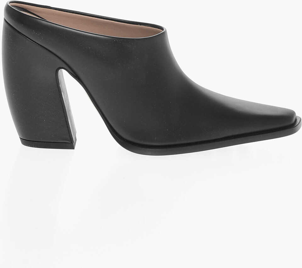 Saboti Bottega Veneta Leather Tex Mules With Covered Heel 10Cm Black Femei (BM 17288728) 3