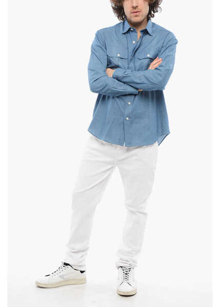 Camasi de blugi SALVATORE PICCOLO Denim Shirt With Double Breast Pockets Blue Barbati (BM 17288818) 4