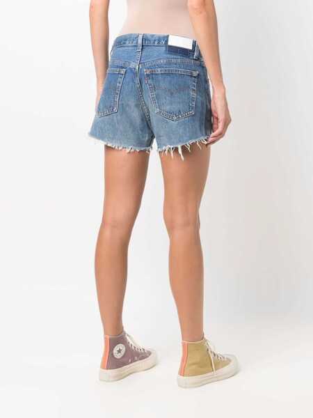 Pantaloni scurti RE/DONE Re/Done Raw Cut Denim Shorts BLUE Femei (BM 17292762) 4