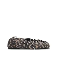 Balerini Brown Lace-Up Ballerinas With Metal Eyelets And All-Over Print In Fabric Woman Femei