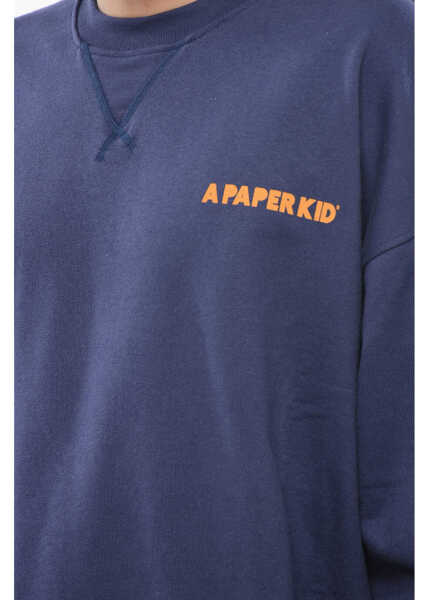 Bluze de trening A PAPER KID Brushed Cotton Crew-Neck Sweatshirt With Maxi Back Print Blue Barbati (BM 17304334) 3