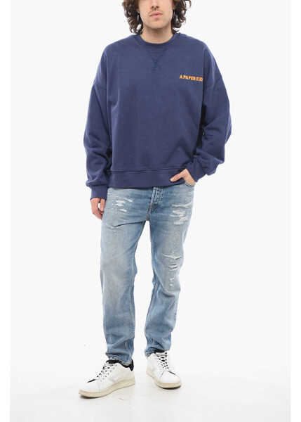 Bluze de trening A PAPER KID Brushed Cotton Crew-Neck Sweatshirt With Maxi Back Print Blue Barbati (BM 17304334) 4