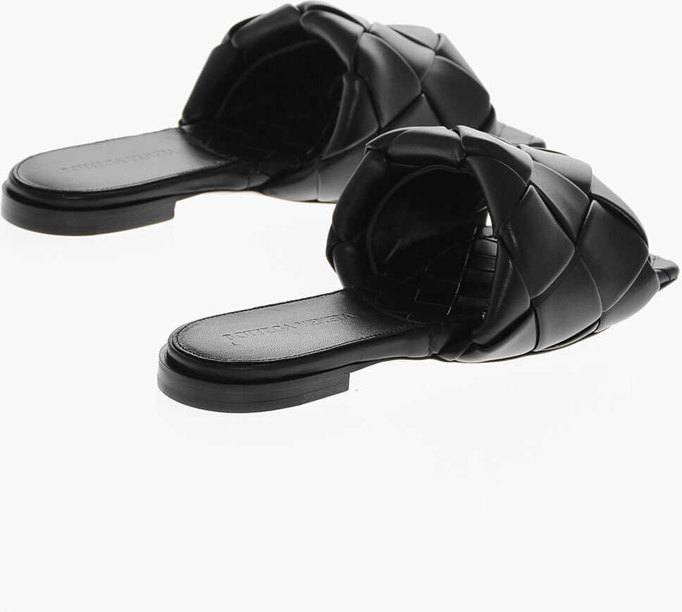 Sandale fara toc Bottega Veneta Woven Leather Lido Sliders Black Femei (BM 17304367) 2