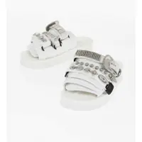 Sandale fara toc Toga Faux Leather Moto Sandals With Silver-Tone Metal Detail Femei